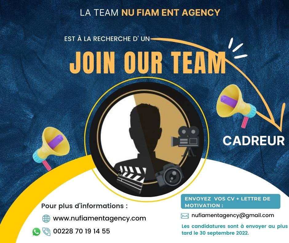 Togo/ Nu Fiam Ent Agency recrute un (e) cadreur/ Cadreuse