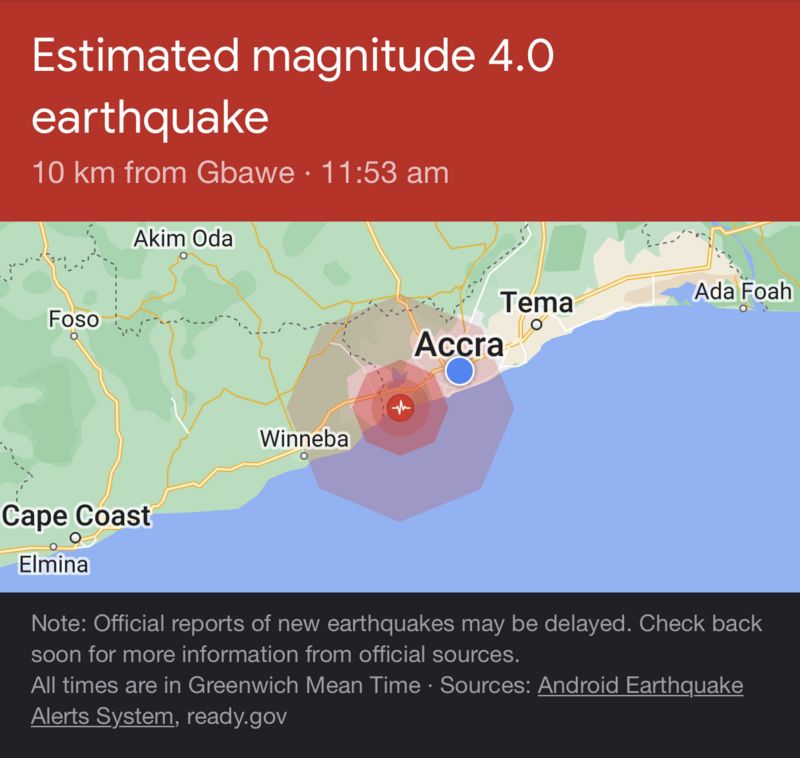 Des tremblements de terre frappe certaines parties d'Accra (Ghana)