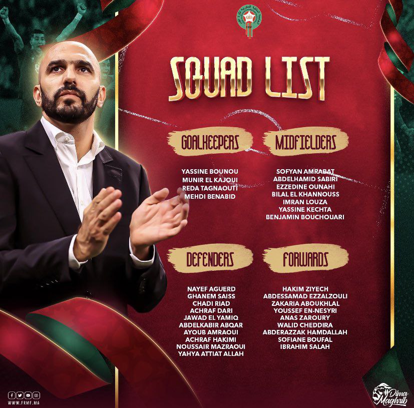Maroc-Brésil liste Regragui